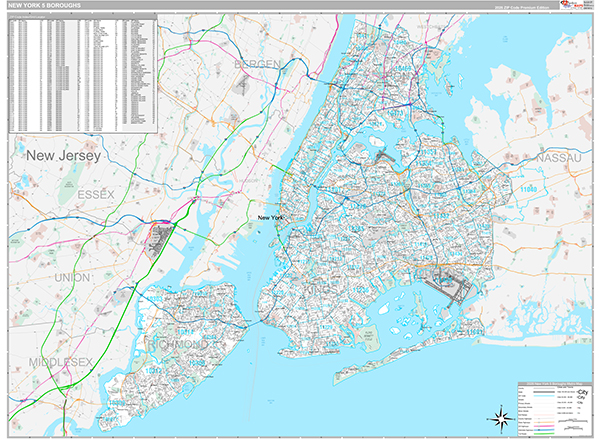 New York 5 Boroughs Metro Area Digital Map Premium Style